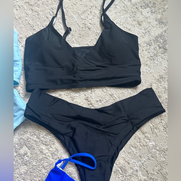 Bundle of 3 criss cross front SHEIN bikini sz M Light blue, Dark blue, Black - Picture 4 of 5
